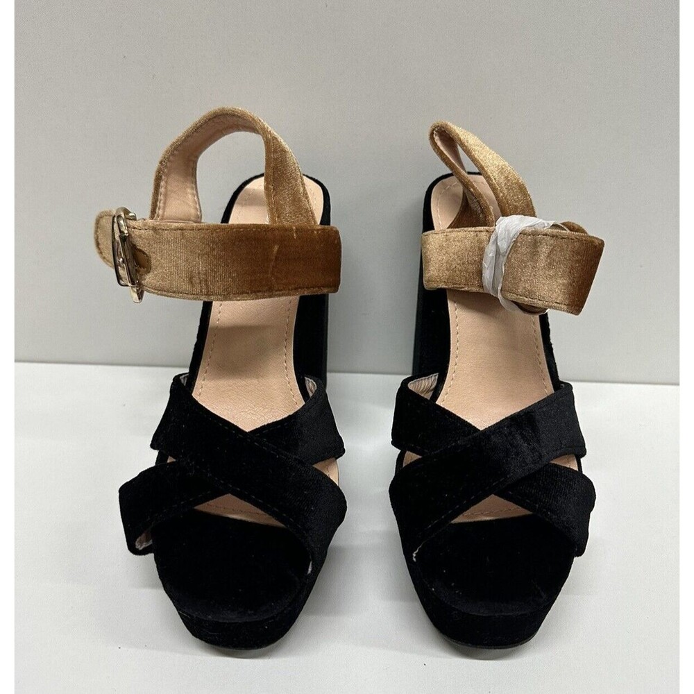 Annie Pinky women size US 6  black & brown textile  upper platform heel shoes